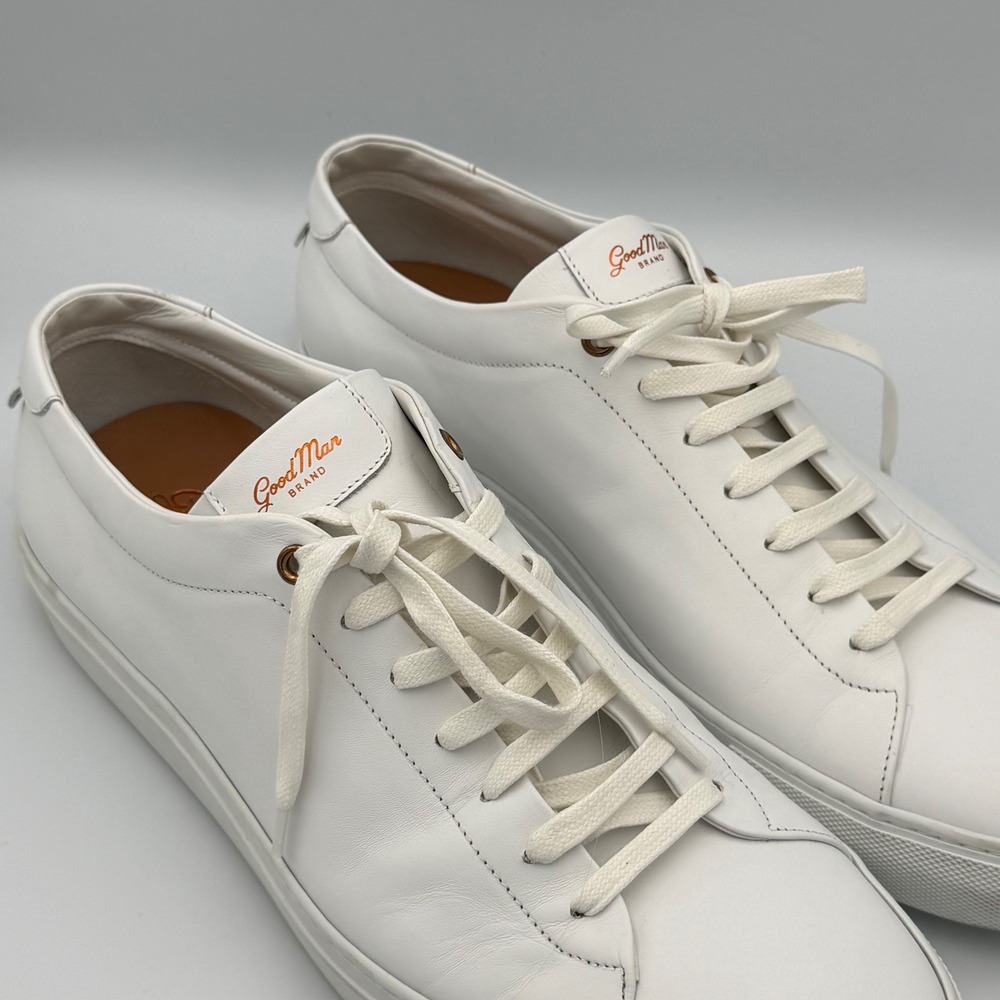 Good Man Brand Edge Sneakers Men's 13 White Leather Made in Italy Court Shoes - Picture 2 of 9
